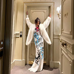 Women's Clothing 2025 New Fashion Fashionable High-neck Color-blocked Graffiti Long-sleeved Hip-hugging Close-fitting Long Dress