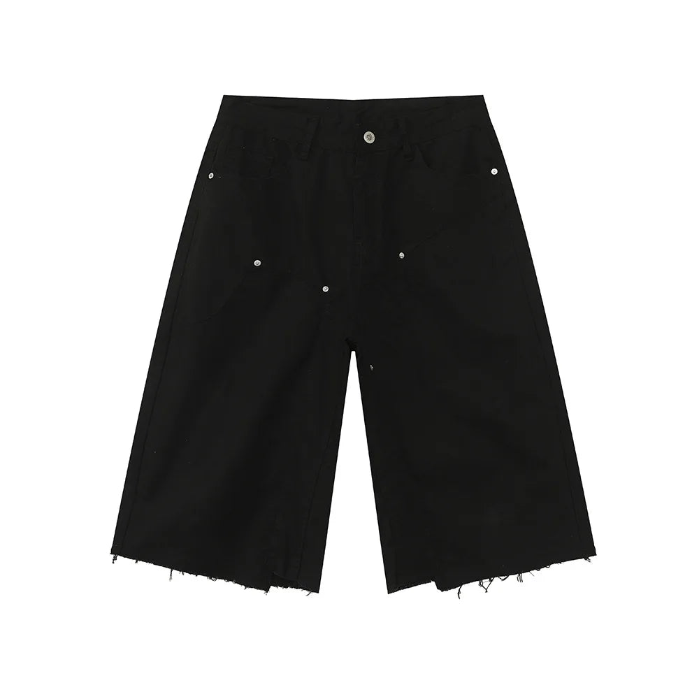Men's Clothing | Tooling Logging Rough Edge Pure Cotton Loose and Simple Seven-point Denim Casual Pants
