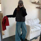 Women's Clothing Knitted Splicing Down Cotton Coat Warm Versatile Short New Winter