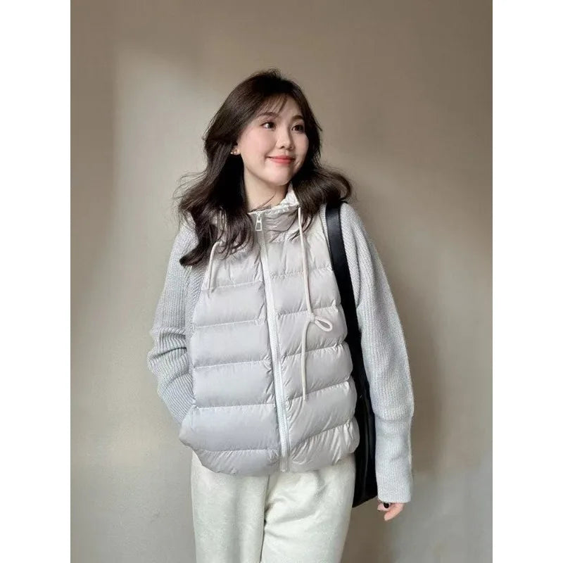 Women's Clothing Knitted Splicing Down Cotton Coat Warm Versatile Short New Winter