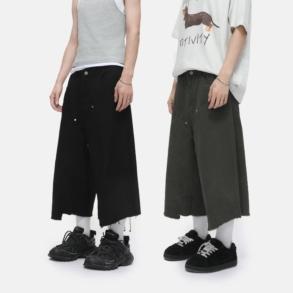 Men's Clothing | Tooling Logging Rough Edge Pure Cotton Loose and Simple Seven-point Denim Casual Pants