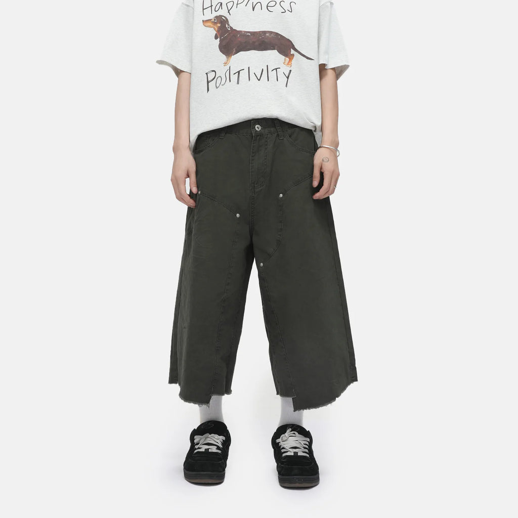 Men's Clothing | Tooling Logging Rough Edge Pure Cotton Loose and Simple Seven-point Denim Casual Pants