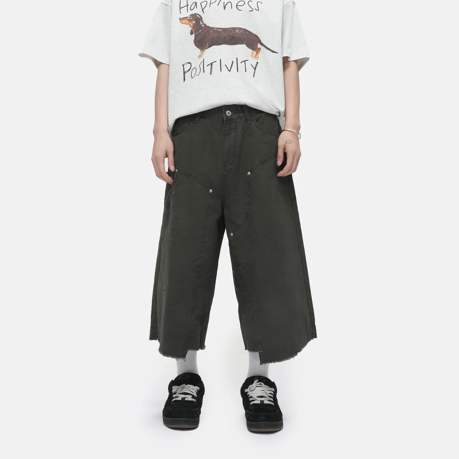 Men's Clothing | Tooling Logging Rough Edge Pure Cotton Loose and Simple Seven-point Denim Casual Pants