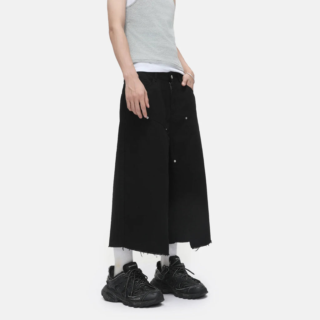 Men's Clothing | Tooling Logging Rough Edge Pure Cotton Loose and Simple Seven-point Denim Casual Pants
