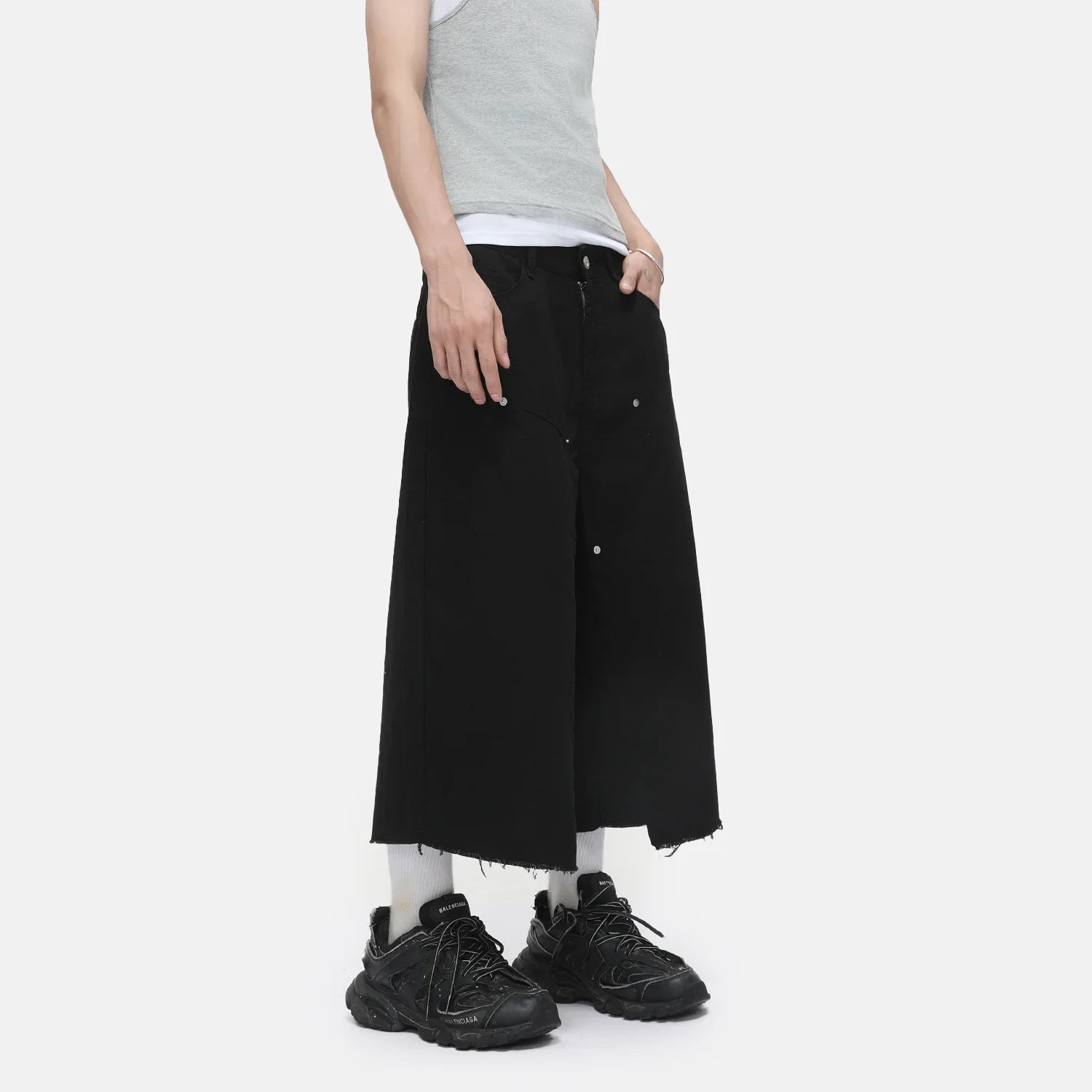 Men's Clothing | Tooling Logging Rough Edge Pure Cotton Loose and Simple Seven-point Denim Casual Pants