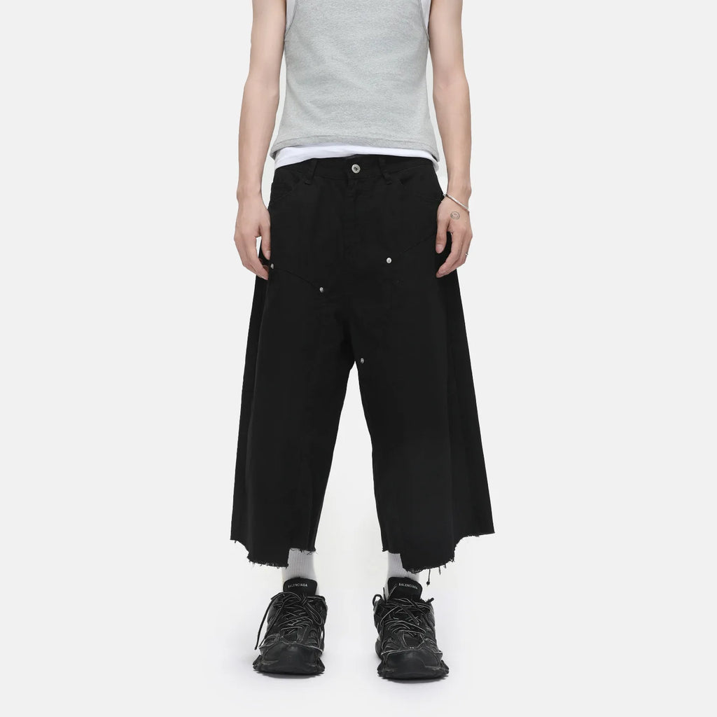Men's Clothing | Tooling Logging Rough Edge Pure Cotton Loose and Simple Seven-point Denim Casual Pants