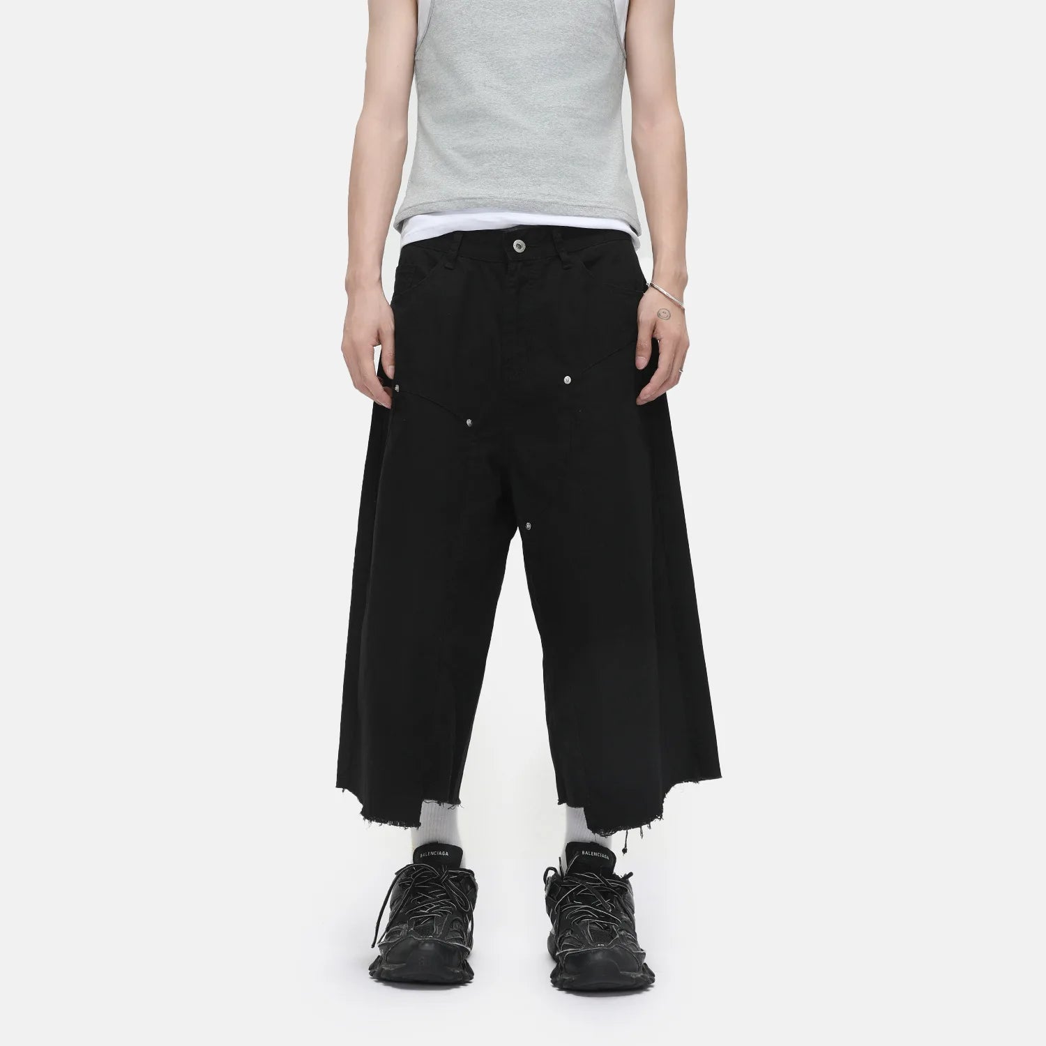 Men's Clothing | Tooling Logging Rough Edge Pure Cotton Loose and Simple Seven-point Denim Casual Pants