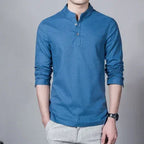 Men's Clothing  Men Spring Tops & Tees Male Fashion T-Shirts Stand Collar Long-sleeved Slim Base Shirt Homme Linen t-shirt