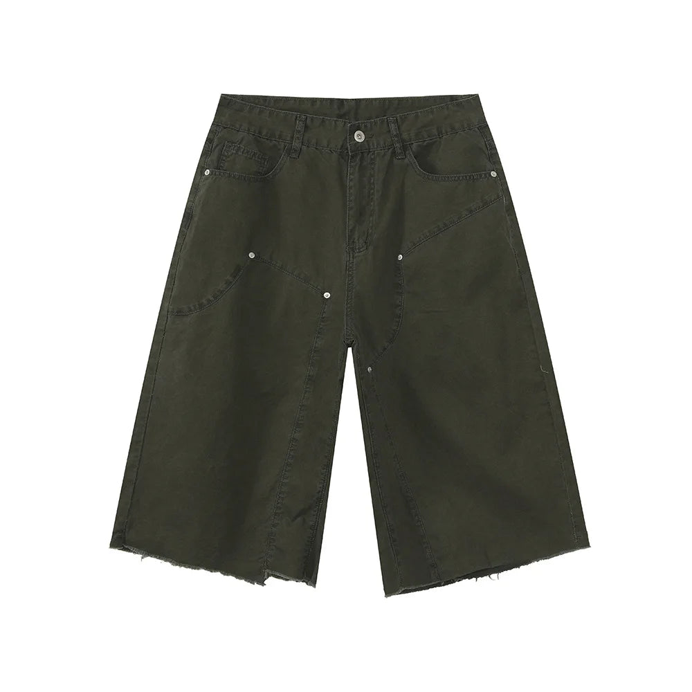Men's Clothing | Tooling Logging Rough Edge Pure Cotton Loose and Simple Seven-point Denim Casual Pants