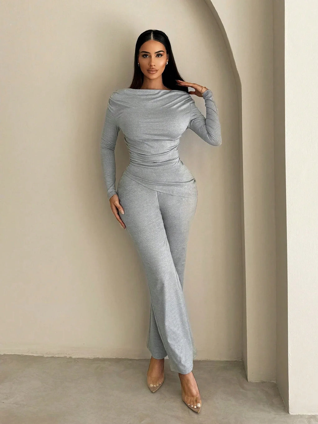 Women's summer clothing, casual and fitted, with asymmetrical hem and wide pants