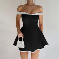 Women's Clothing 2025 Autumn New Arrival Contrast Color Design Sexy Tube Top Slim Fit Ruffle Dress Vestidos De Mujer