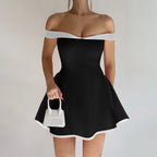 Women's Clothing 2025 Autumn New Arrival Contrast Color Design Sexy Tube Top Slim Fit Ruffle Dress Vestidos De Mujer