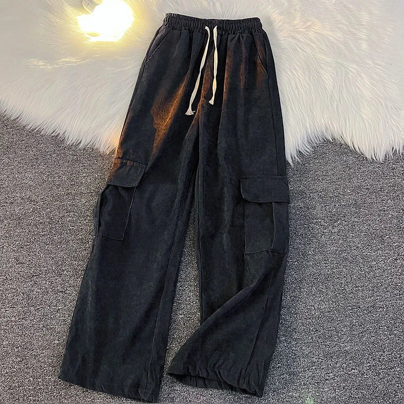 Men's Clothing Japanese Retro Overalls for Men Straight-leg Casual Trousers Loose Corduroy Wide-leg Pants Versatile