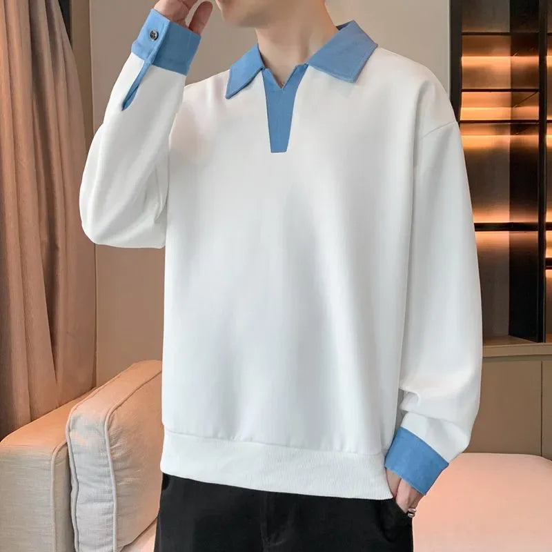 Men's Clothing Sweatshirts for Spring Autumn Two Pieces of Trendy Loose New Style Lapels Handsome Casual Long-sleeved Tops