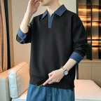 Men's Clothing Sweatshirts for Spring Autumn Two Pieces of Trendy Loose New Style Lapels Handsome Casual Long-sleeved Tops